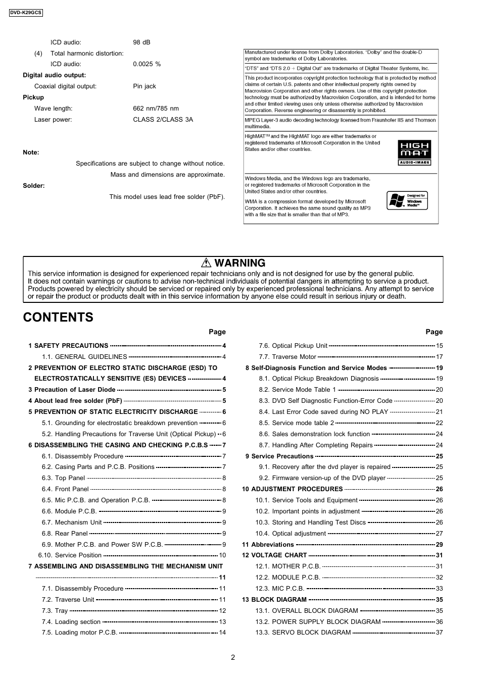 Panasonic DVD-K29GCS User Manual | Page 2 / 64