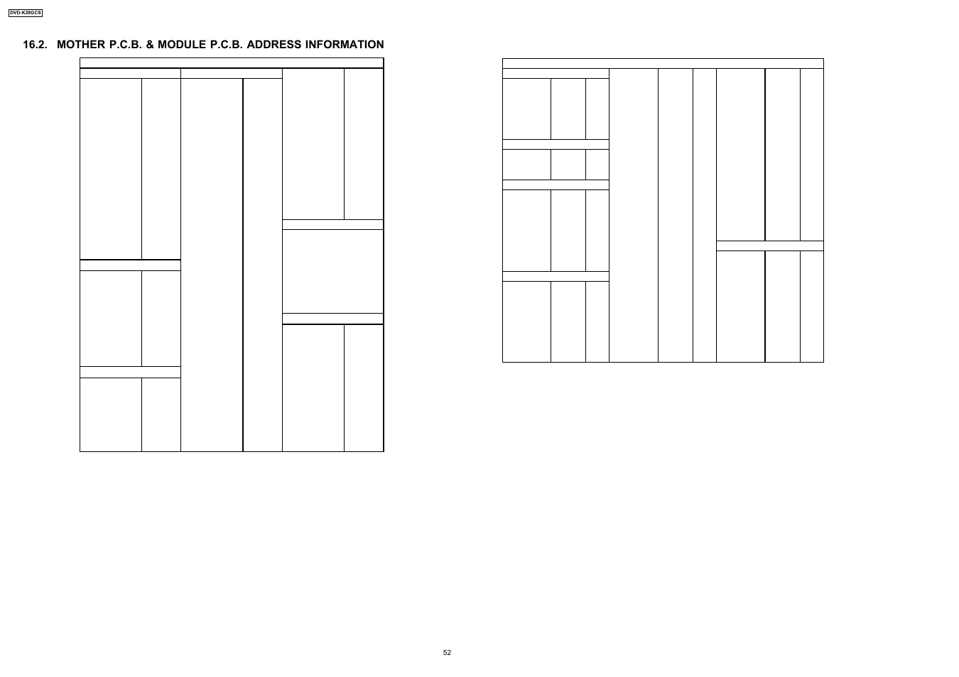 Mother p.c.b. & module p.c.b. address information | Panasonic DVD-K29GCS User Manual | Page 52 / 64