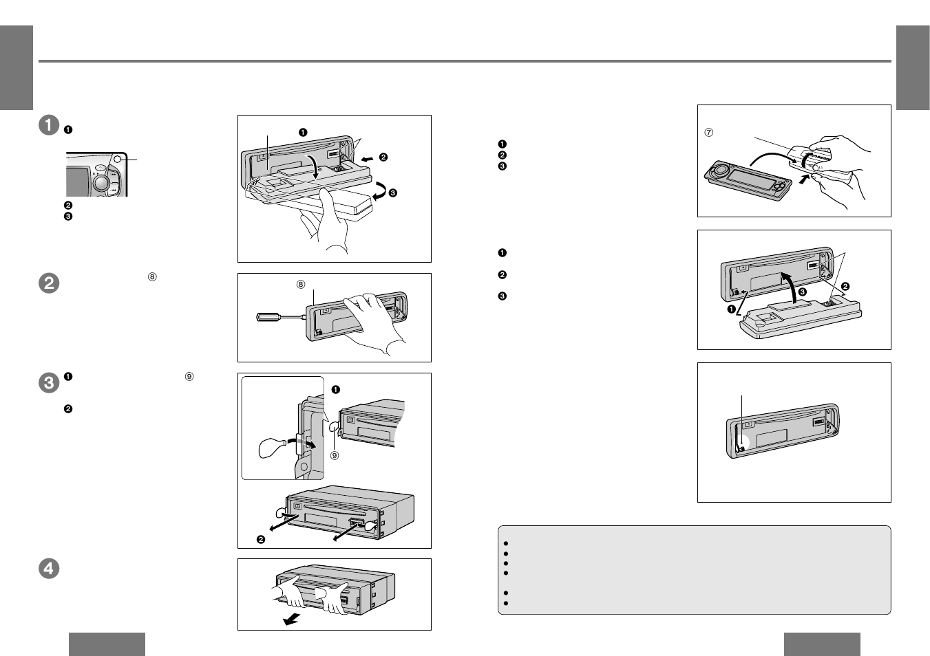 Anti-theft system, Installation guide, Security indicator | Panel removal alarm, Install removable face plate, Place the removable face plate into case, Remove the unit | Panasonic CQ-DFX572U User Manual | Page 25 / 28