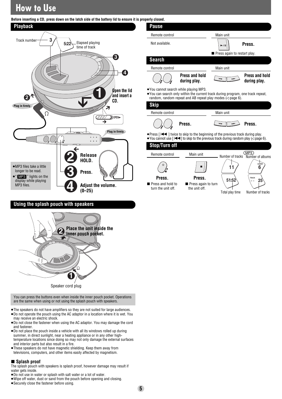 How to use | Panasonic SL-SK434 User Manual | Page 5 / 6