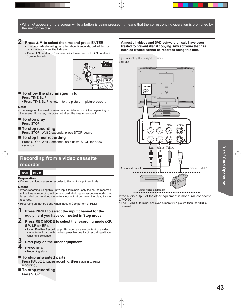 Recording from a video cassette recorder | Panasonic TC 22LR30 User Manual | Page 43 / 92