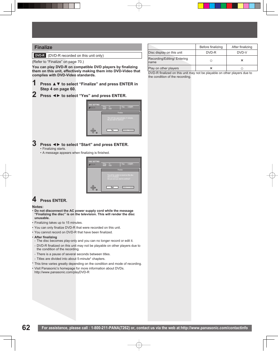 Finalize | Panasonic TC 22LR30 User Manual | Page 62 / 92