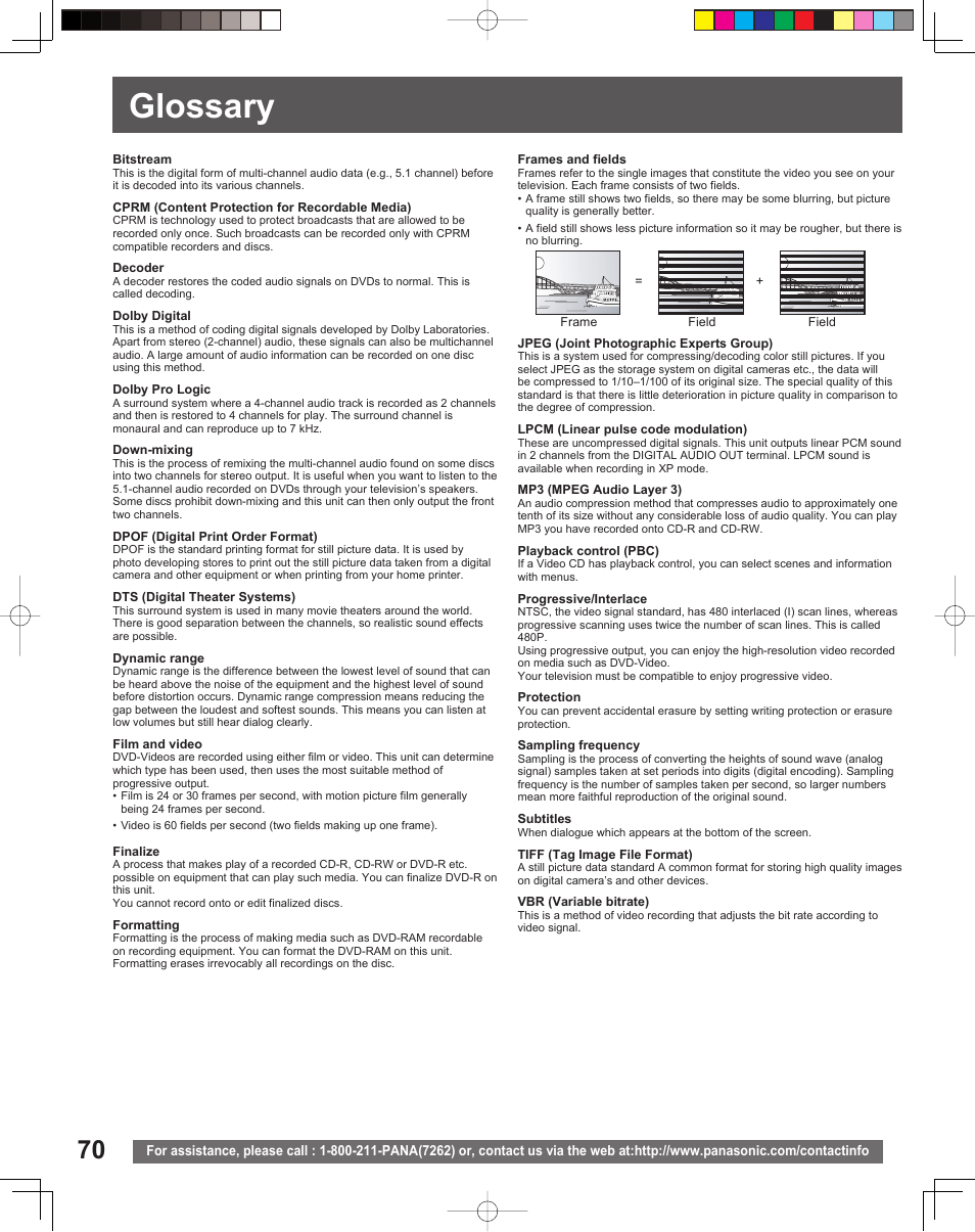 Information, Glossary | Panasonic TC 22LR30 User Manual | Page 70 / 92