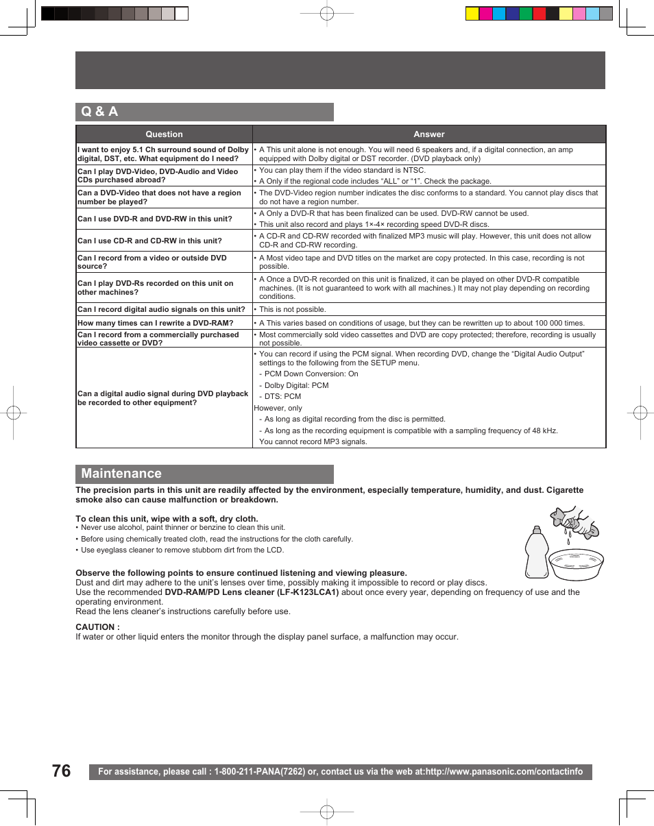 Q & a, Maintenance | Panasonic TC 22LR30 User Manual | Page 76 / 92