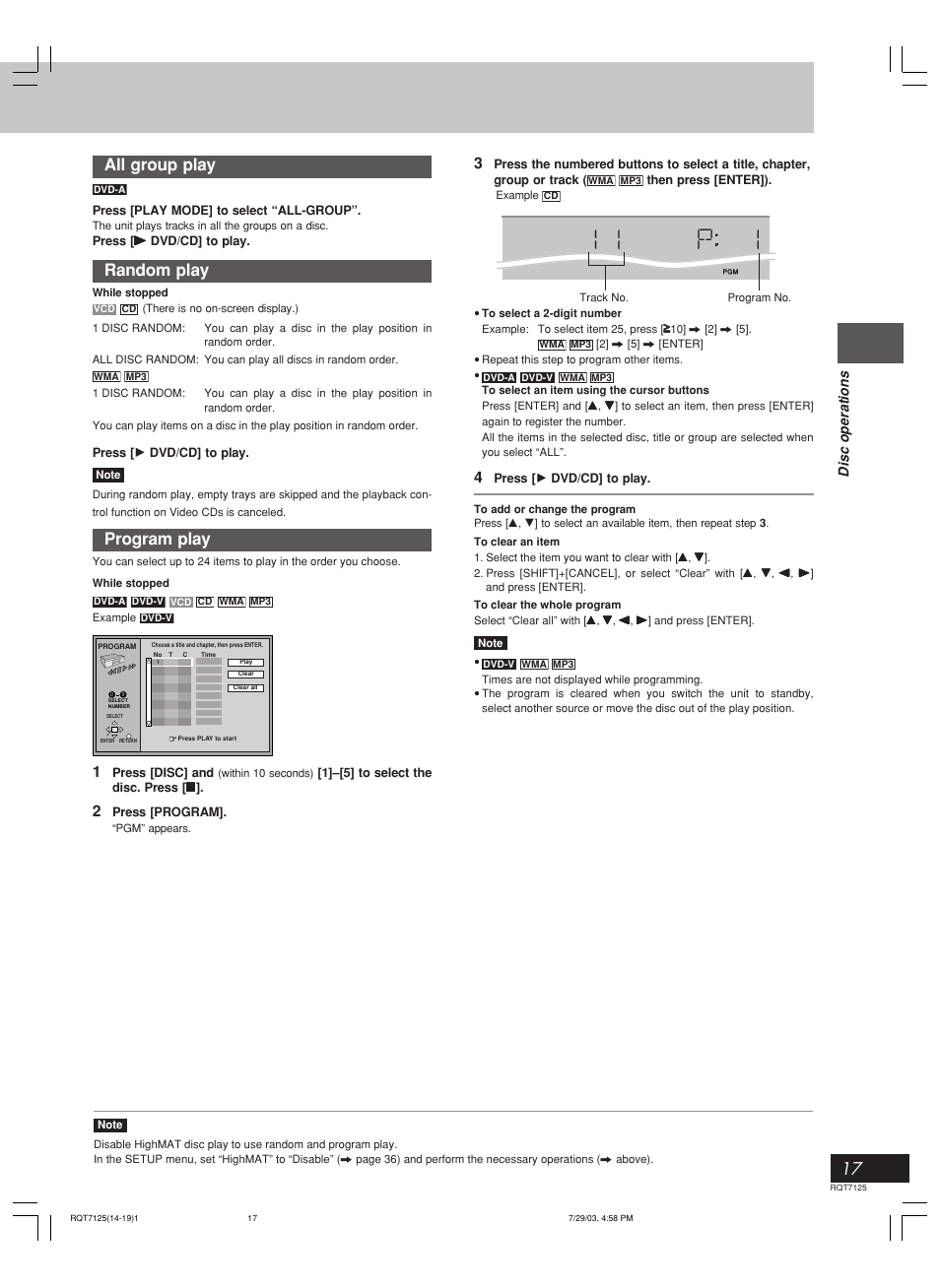 All group play, Random play, Program play | Panasonic SC-VK90D User Manual | Page 17 / 44