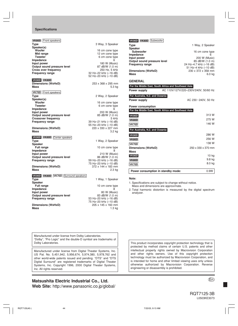 Panasonic SC-VK90D User Manual | Page 44 / 44