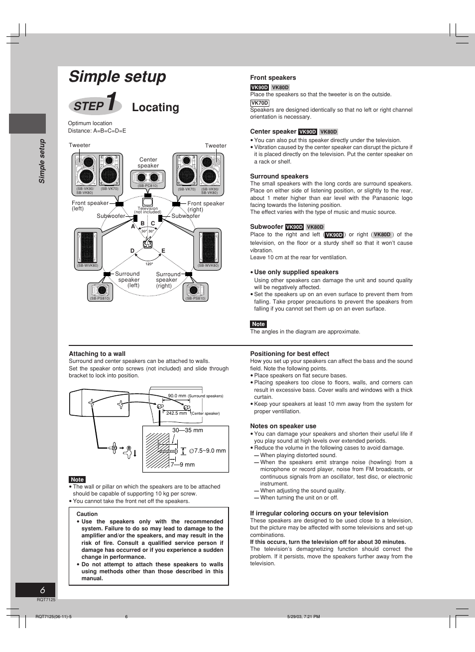 Simple setup, Step, Locating | Panasonic SC-VK90D User Manual | Page 6 / 44