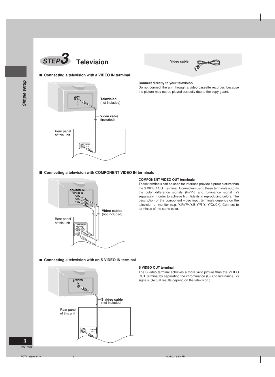 Step, Television, Simple setup | Panasonic SC-VK90D User Manual | Page 8 / 44