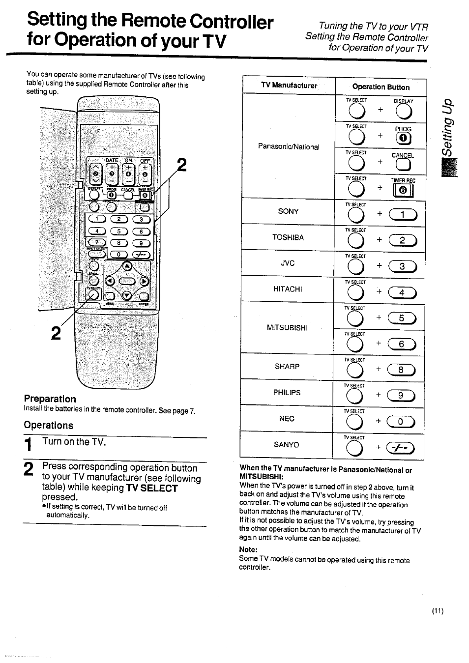 Preparation, Operations, Note | O *cid, O "cid, O " co, 0 "co, O *<3 | Panasonic NV-SD400 User Manual | Page 11 / 32