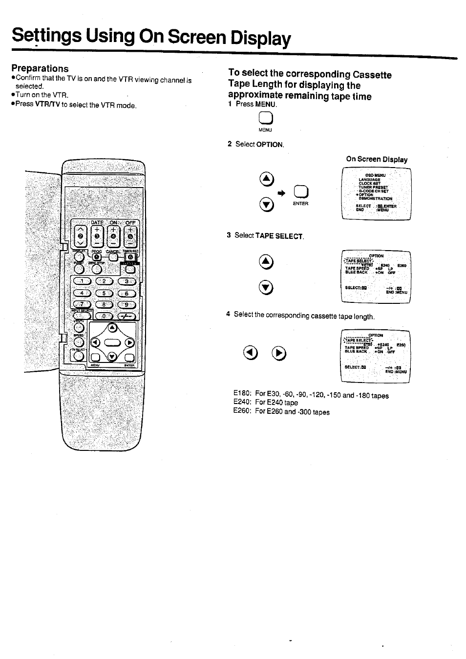 Settings using on screen dispiay, Preparations | Panasonic NV-SD400 User Manual | Page 18 / 32