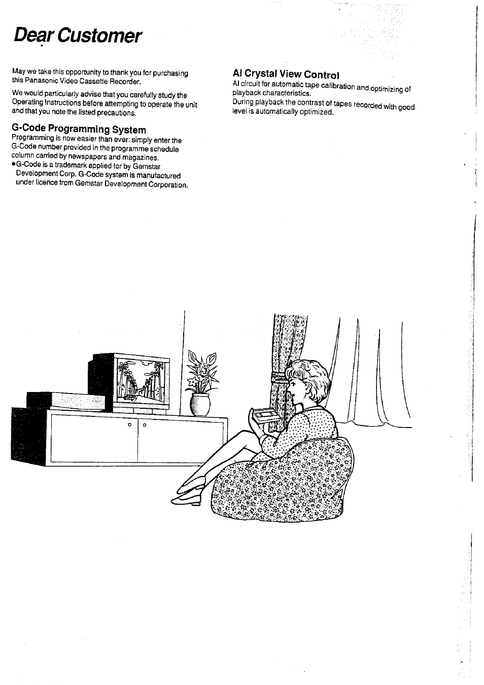 Dear customer, G-code programming system, Ai crystal view control | Panasonic NV-SD400 User Manual | Page 2 / 32