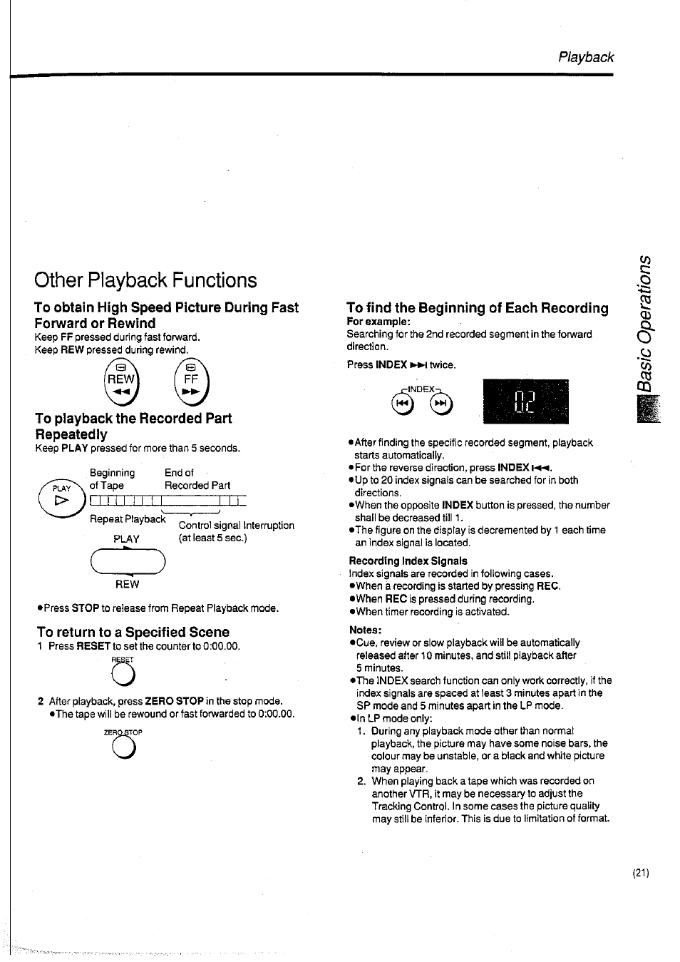 To playback the recorded part repeatedly, To return to a specified scene, To find the beginning of each recording | Rm n, Other playback functions | Panasonic NV-SD400 User Manual | Page 21 / 32