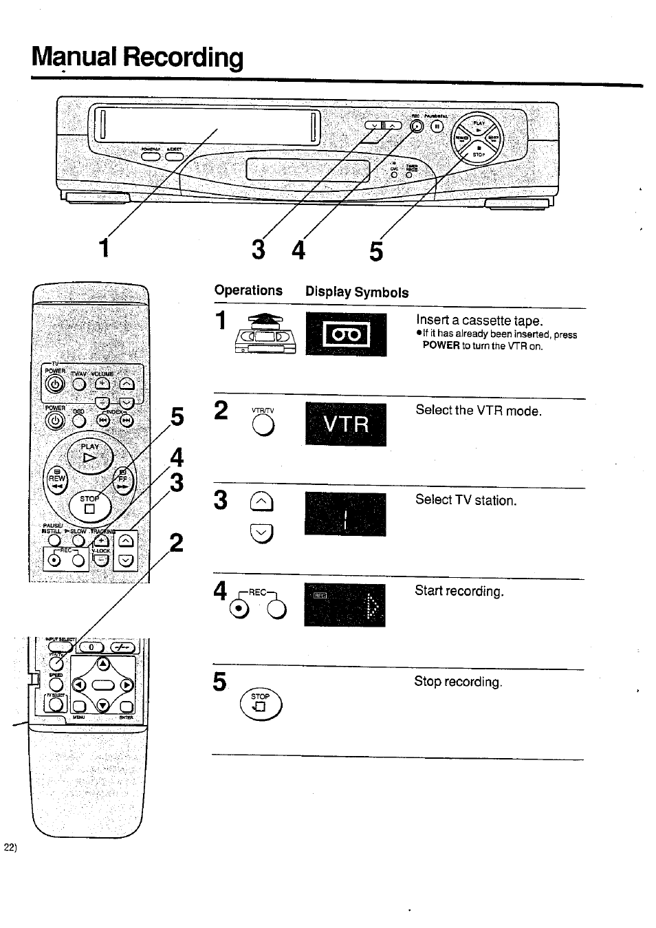 Manual recording | Panasonic NV-SD400 User Manual | Page 22 / 32