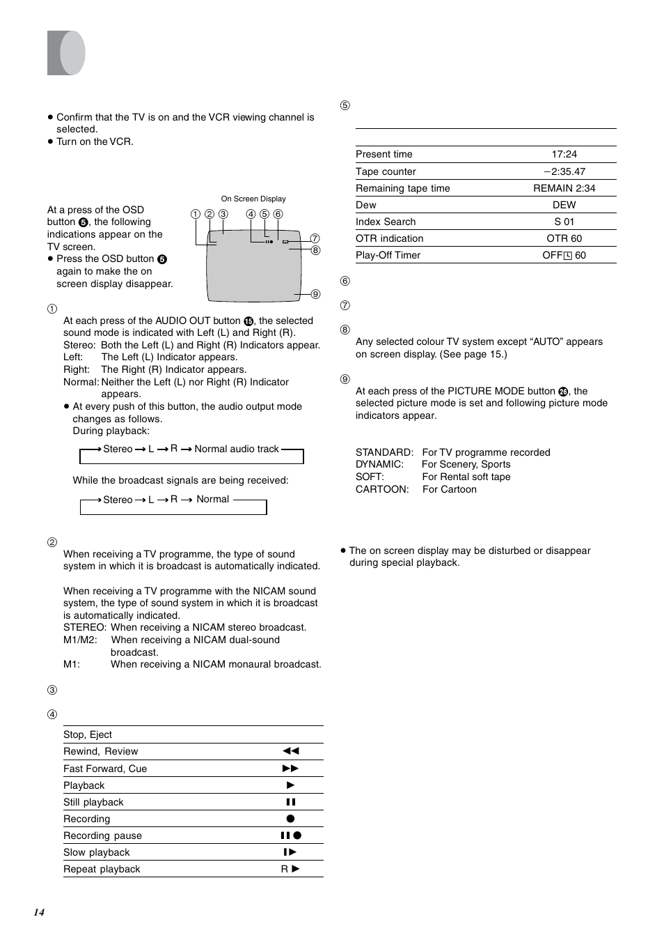 Settings using the on screen display | Panasonic NV-FJ600 User Manual | Page 14 / 34