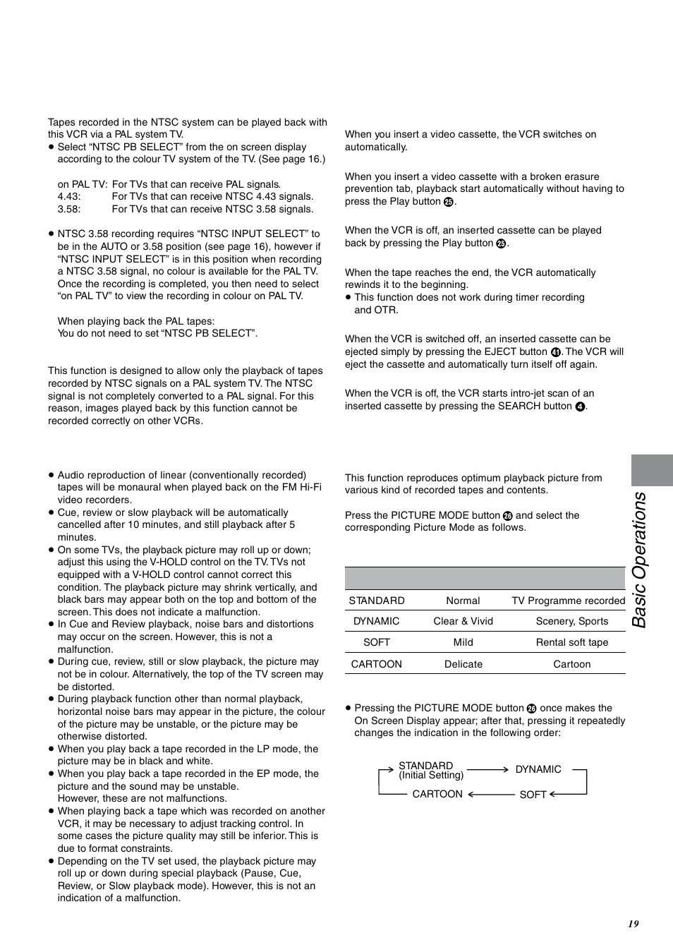 Basic operations, Convenient automatic functions, Ntsc playback | Panasonic NV-FJ600 User Manual | Page 19 / 34