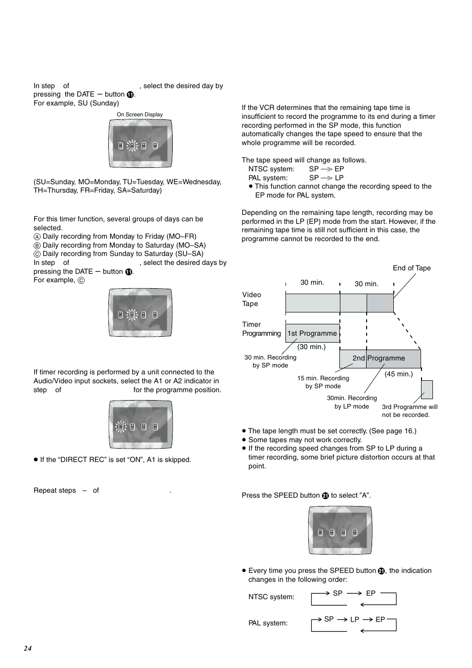 Weekly timer recording, Daily timer recording, Timer recording from an external signal source | Setting other programmes in succession | Panasonic NV-FJ600 User Manual | Page 24 / 34