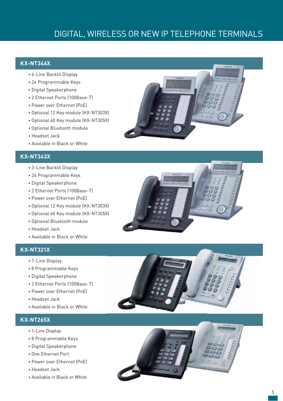 Digital, wireless or new ip telephone terminals, Kx-nt346x, Kx-nt343x | Kx-nt321x, Kx-nt265x | Panasonic KX-TDE200AL User Manual | Page 5 / 16