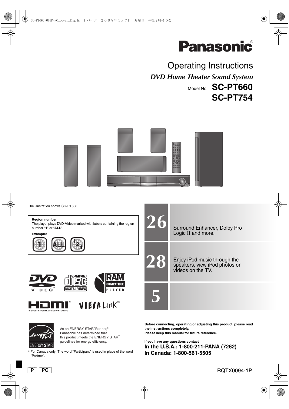 Panasonic SC-PT754 User Manual | 40 pages