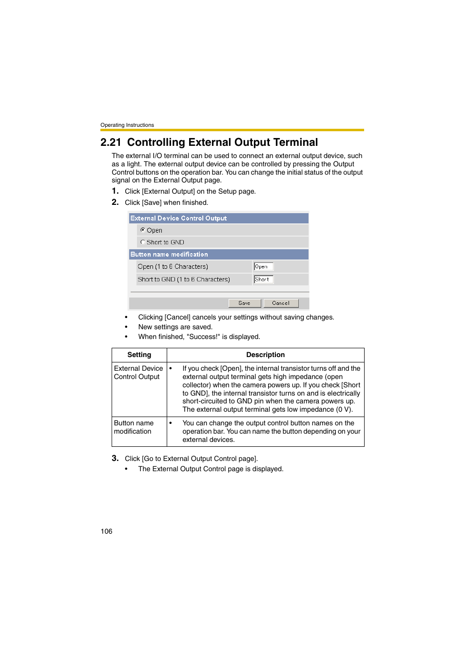 21 controlling external output terminal, Ge 106) | Panasonic KX-HCM280A User Manual | Page 106 / 148
