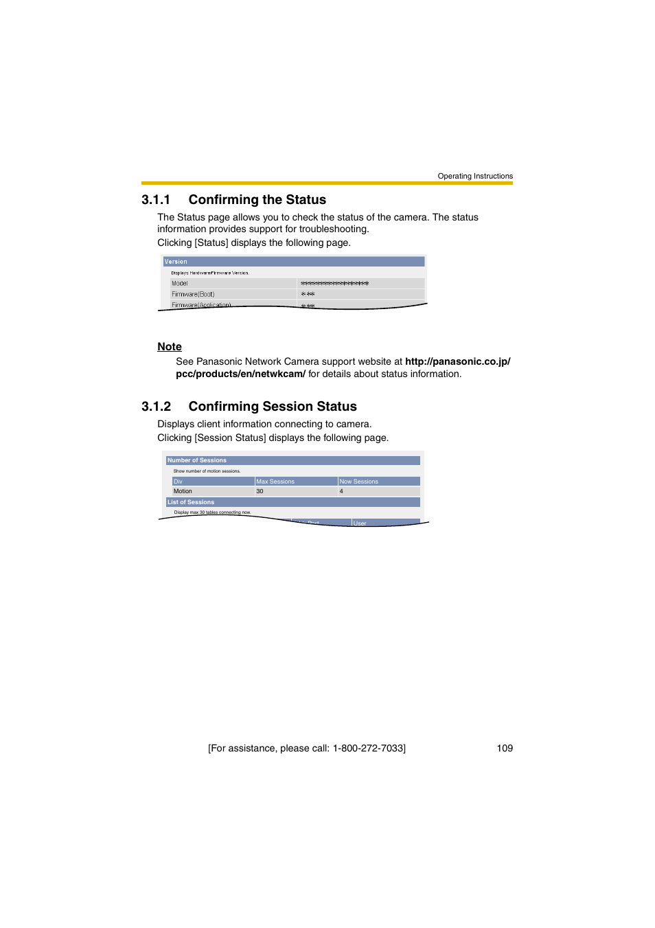 1 confirming the status, 2 confirming session status, Ge 109) | Panasonic KX-HCM280A User Manual | Page 109 / 148