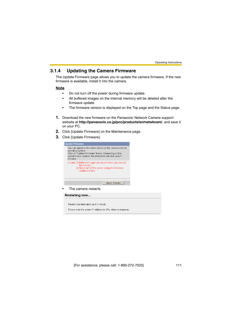 4 updating the camera firmware, Ge 111) | Panasonic KX-HCM280A User Manual | Page 111 / 148