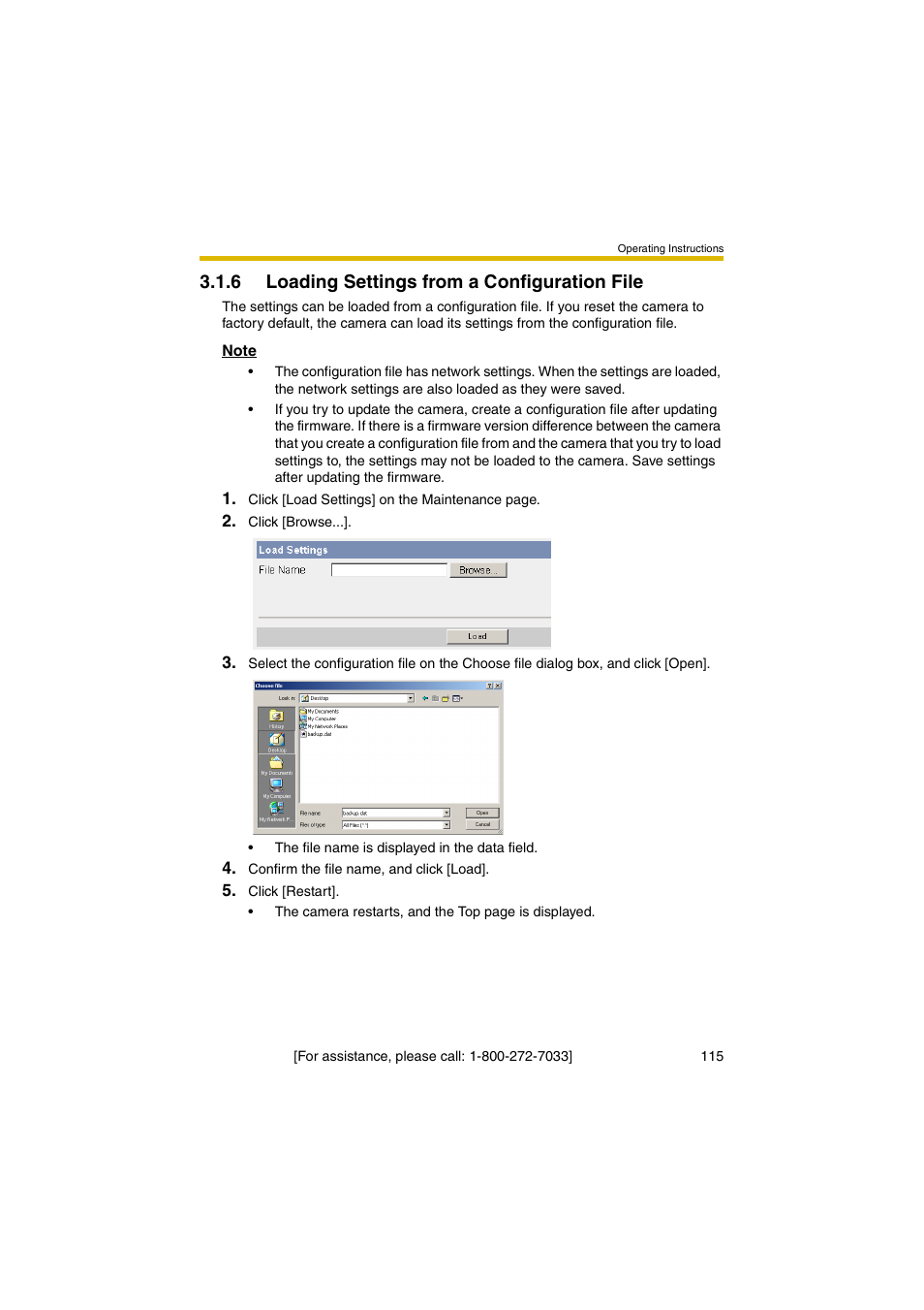 6 loading settings from a configuration file, E 115) | Panasonic KX-HCM280A User Manual | Page 115 / 148