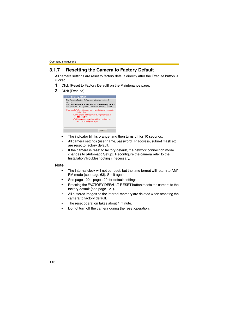 7 resetting the camera to factory default | Panasonic KX-HCM280A User Manual | Page 116 / 148