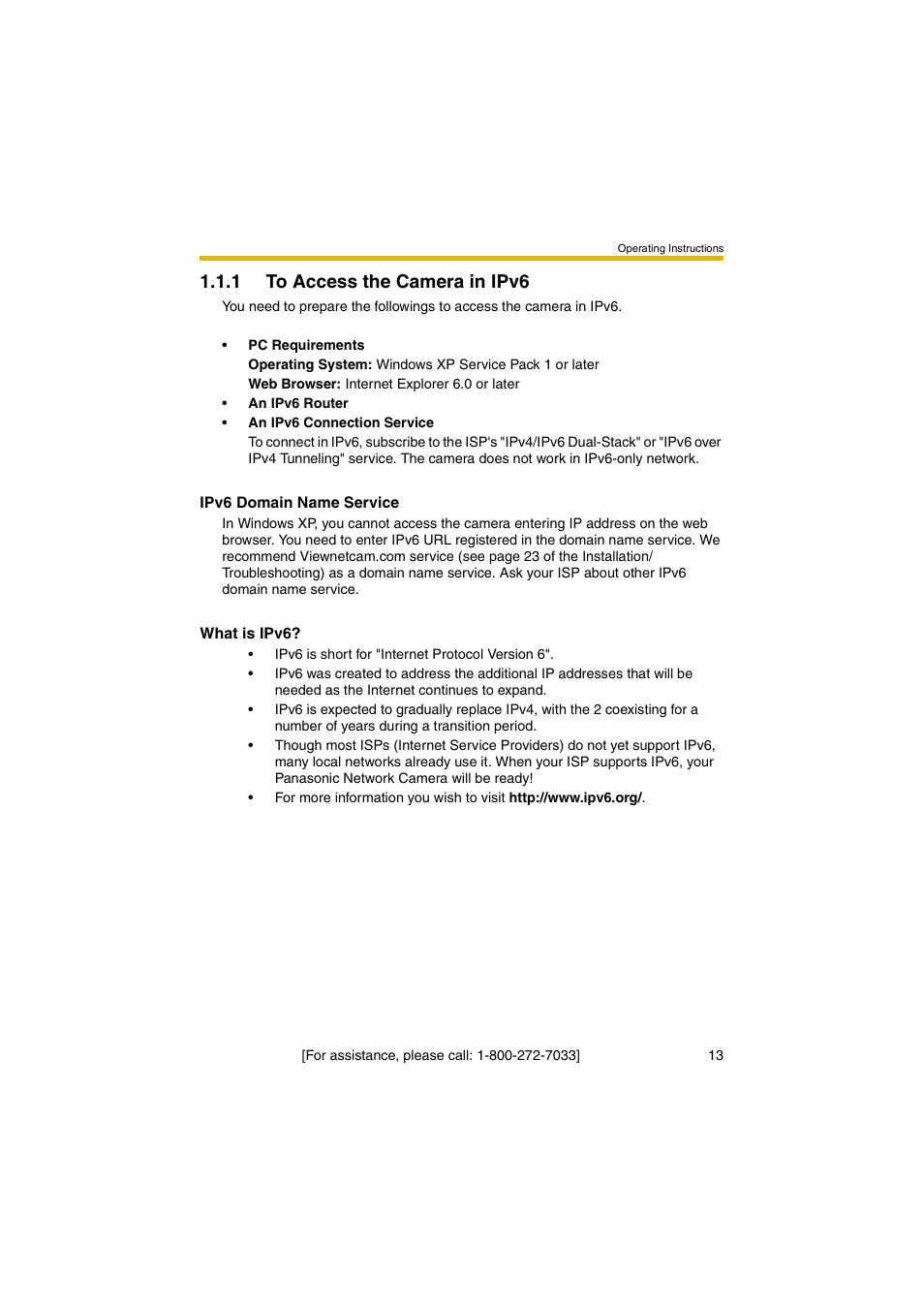 1 to access the camera in ipv6 | Panasonic KX-HCM280A User Manual | Page 13 / 148