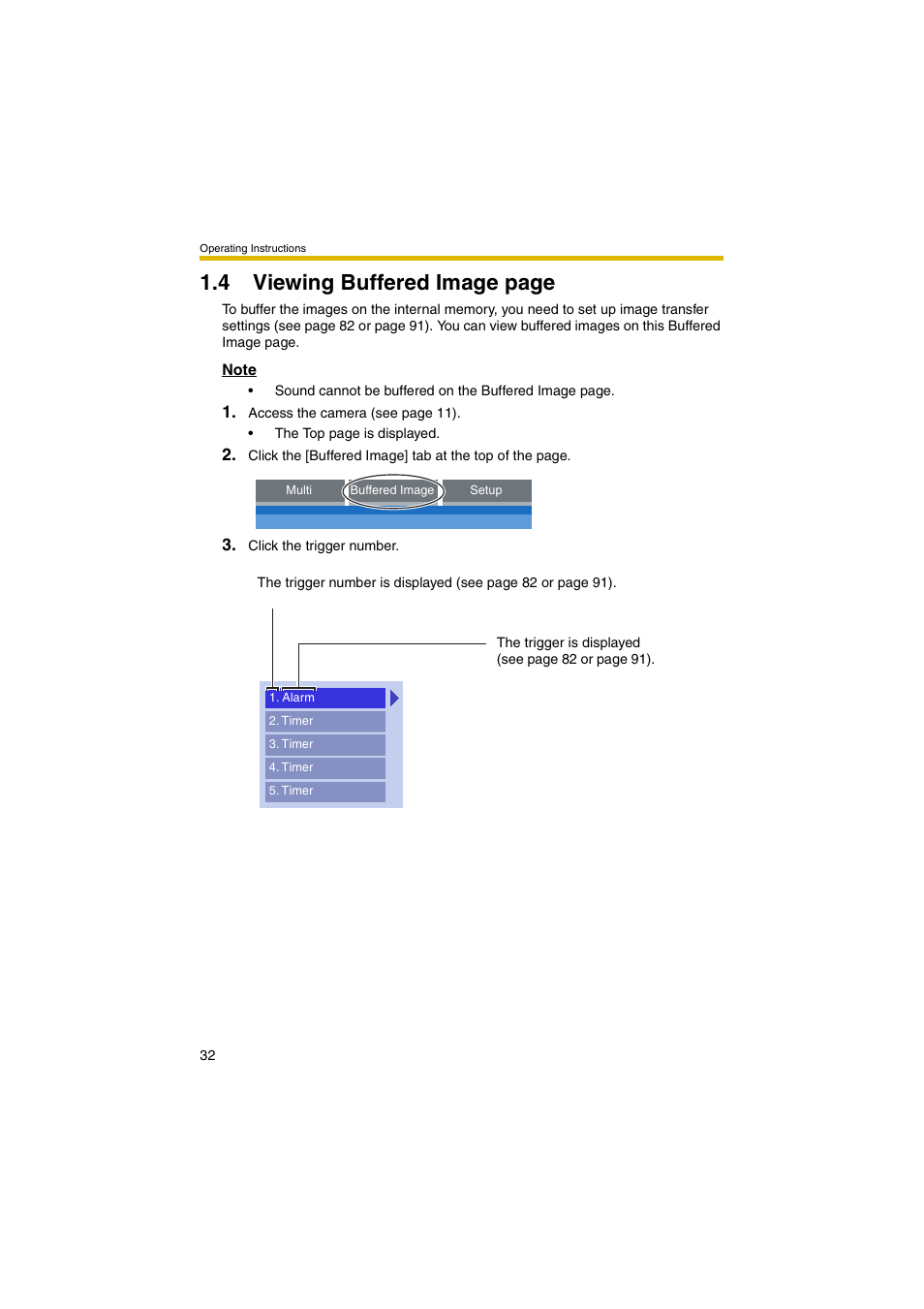 E 32), 4 viewing buffered image page | Panasonic KX-HCM280A User Manual | Page 32 / 148