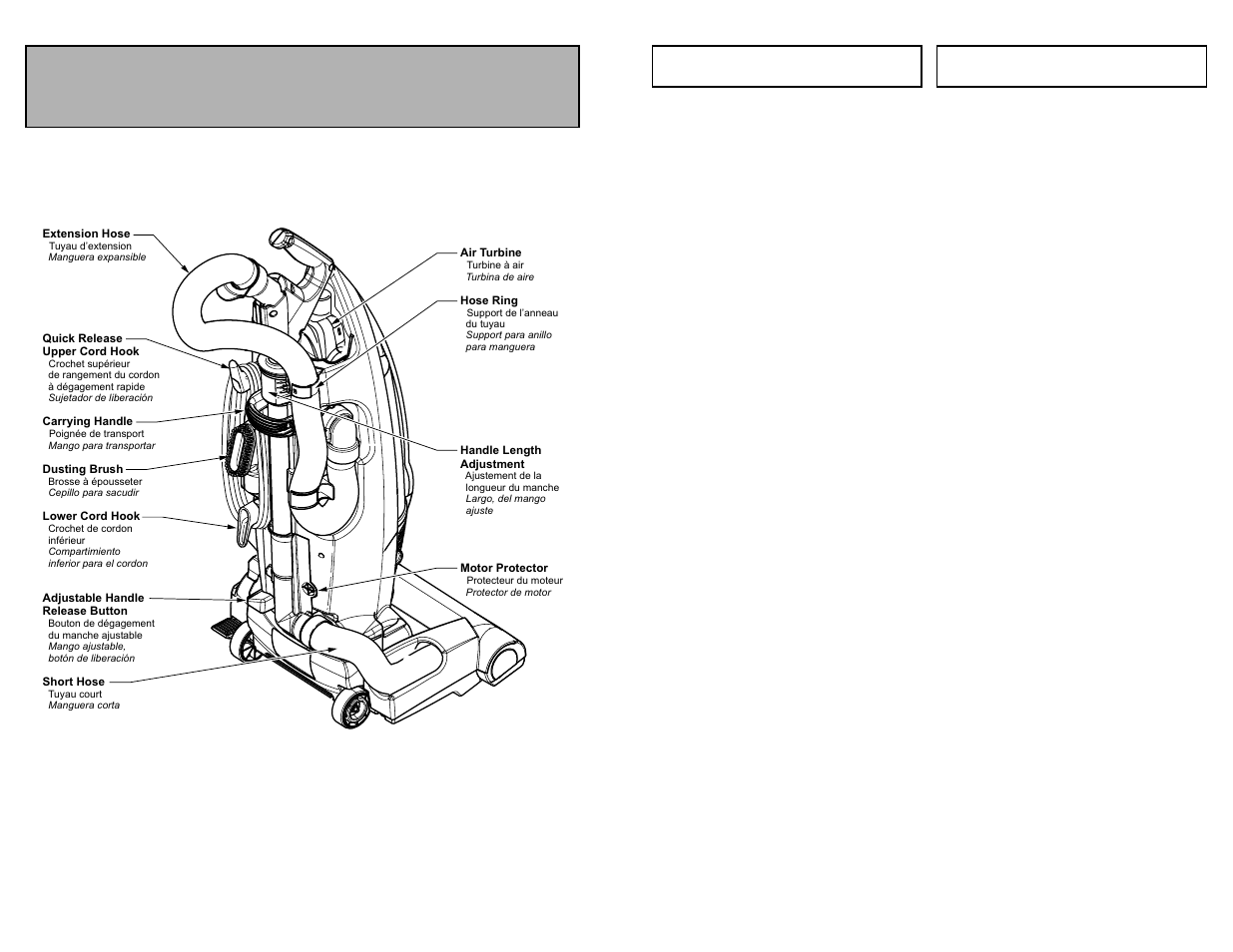 Degagement des obstrutions, Quitar de los residuos de basura en los conductos, Parts identification | Nomenclature identificación de piezas | Panasonic MC-V7720 User Manual | Page 51 / 60
