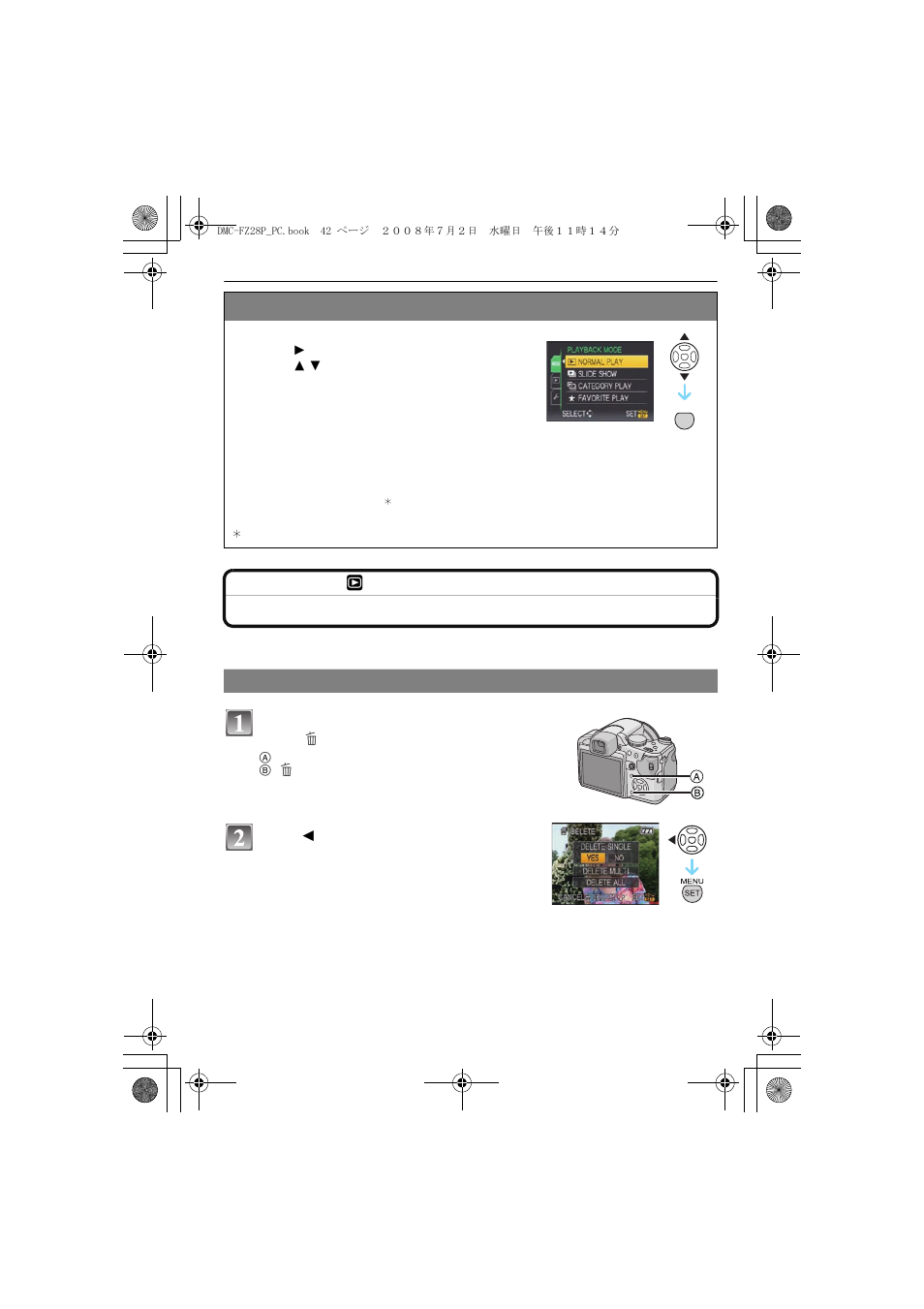 Deleting pictures | Panasonic DMC FZ 28 User Manual | Page 42 / 160