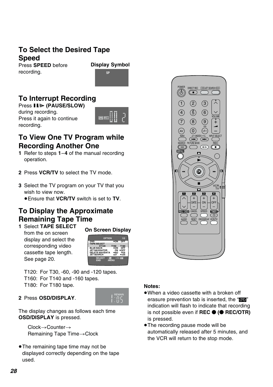 Press speed before recording. display symbol | Panasonic NV-FJ610PMP User Manual | Page 28 / 43