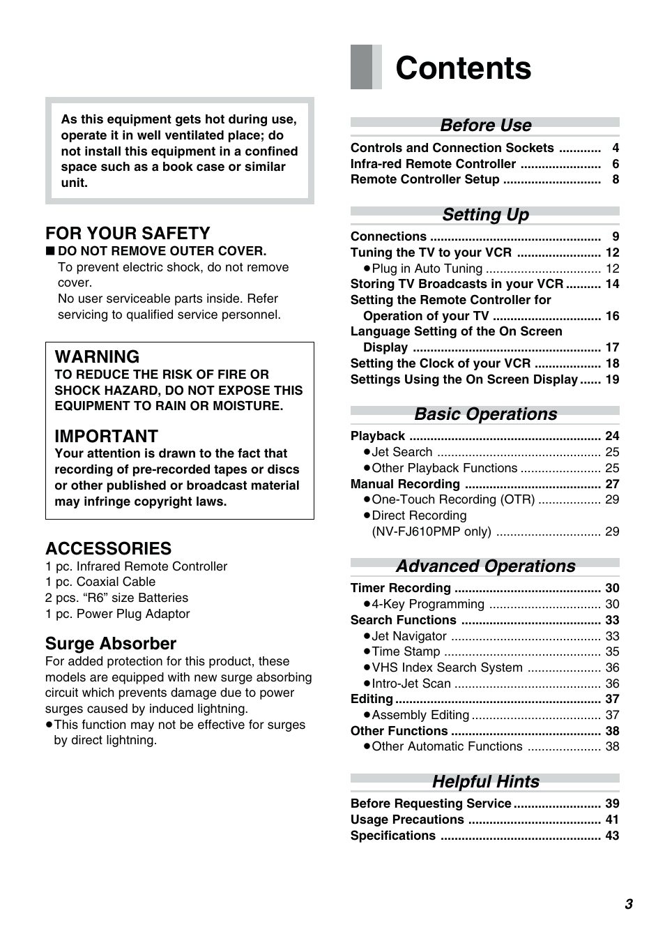 Panasonic NV-FJ610PMP User Manual | Page 3 / 43