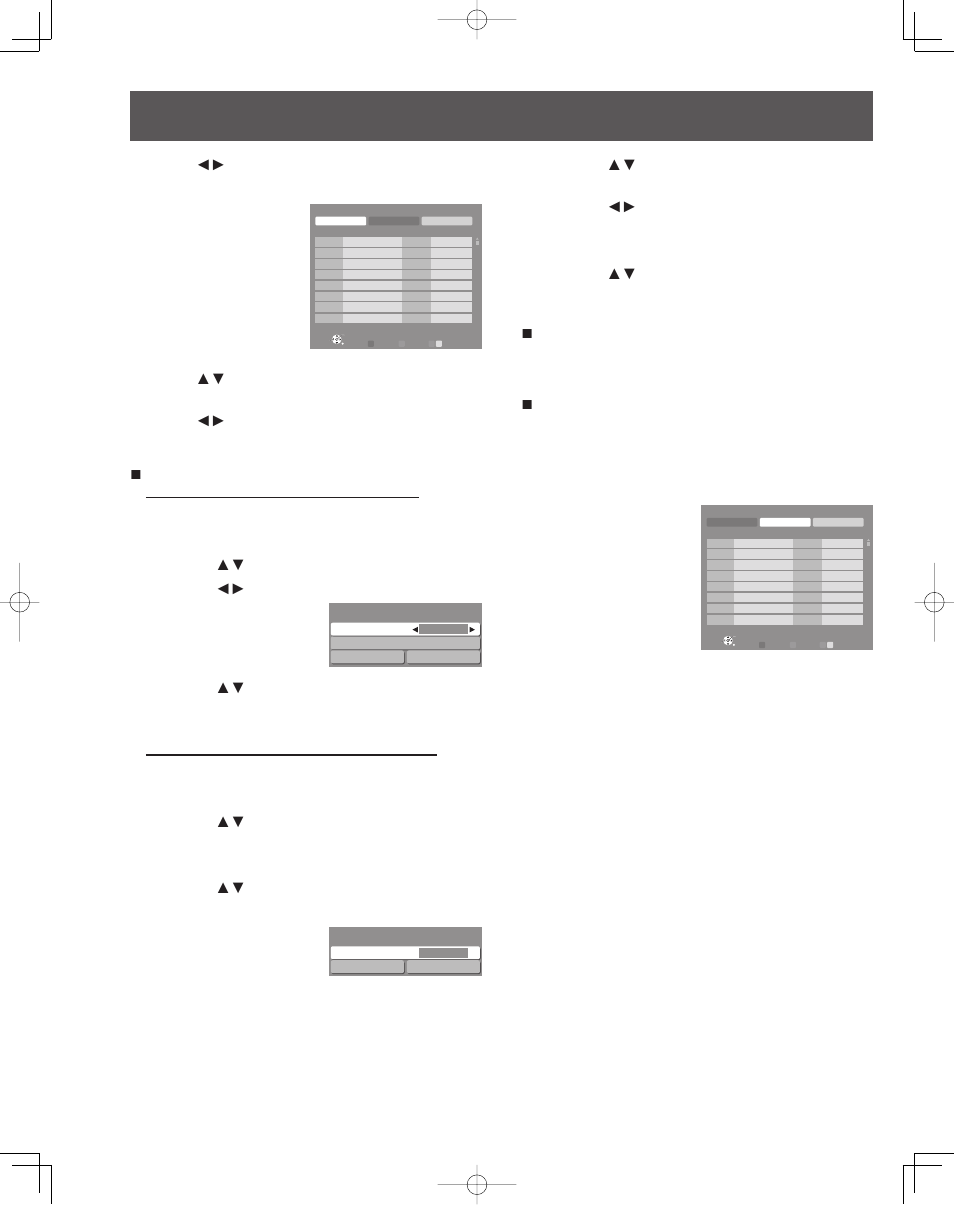 Tuning channels (continued), When a preset caption has been entered, When selecting a desired caption manually | Setting of register/delete in program channel, Caption select, Caption detail | Panasonic PT-50LCZ70 User Manual | Page 28 / 68