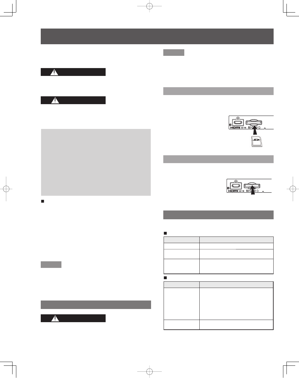 Viewing from sd card, Warning, Warning caution caution | Caution, Card warning messages, Insert/remove the card | Panasonic PT-50LCZ70 User Manual | Page 46 / 68