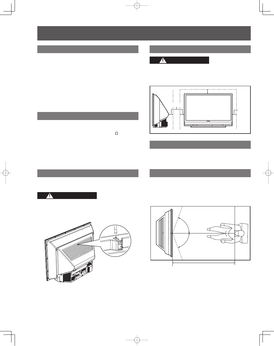 Before using, Warning, Caution | Receiver location, Optional external equipment, Safety precaution, Installation dimensions diagram, Accessories, Viewing position | Panasonic PT-50LCZ70 User Manual | Page 6 / 68