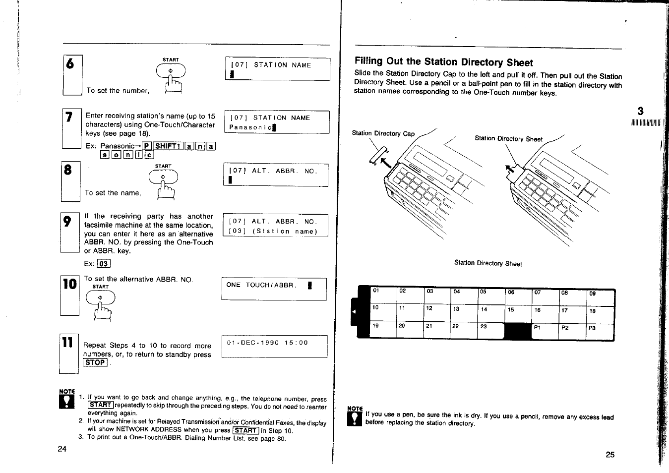 Filling out the station directory sheet, 24 filling out the station directory sheet | Panasonic Panafax UF-160 User Manual | Page 14 / 69