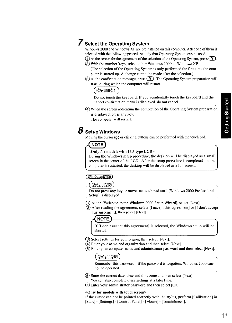 Select the operating system, Setup windows | Panasonic CF-28 User Manual | Page 11 / 36