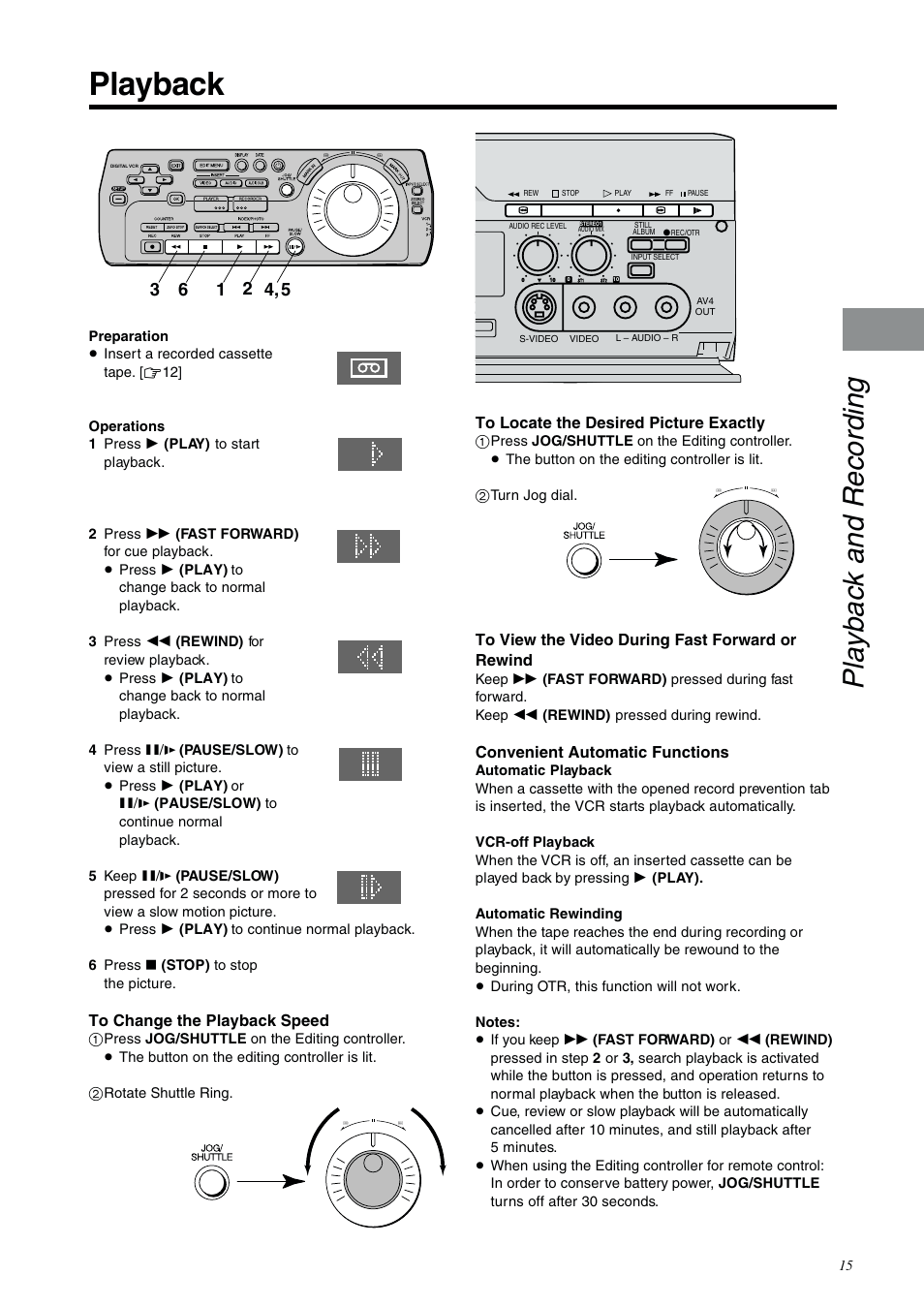 Playback and recording, Playback, Convenient automatic functions | Panasonic NV-DV2000EC User Manual | Page 15 / 68