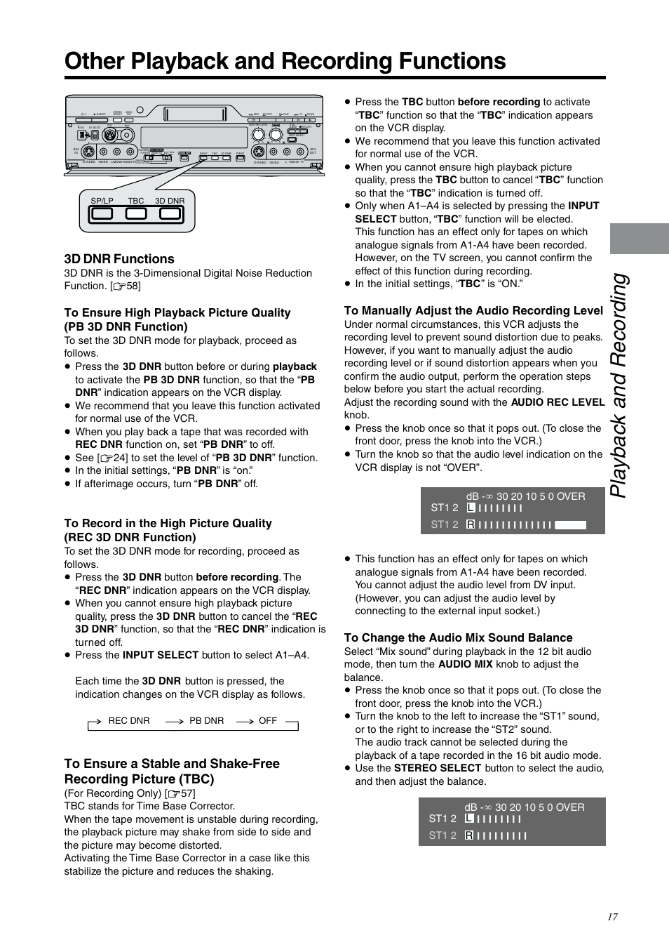 Other playback and recording functions, Playback and recording, 3d dnr functions | Panasonic NV-DV2000EC User Manual | Page 17 / 68
