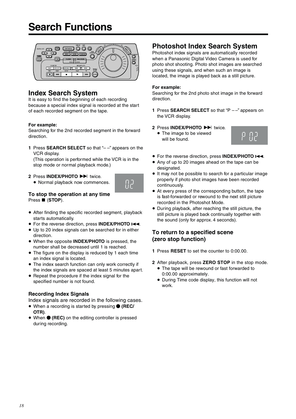 Advanced operations, Search functions, Index search system | Photoshot index search system | Panasonic NV-DV2000EC User Manual | Page 18 / 68