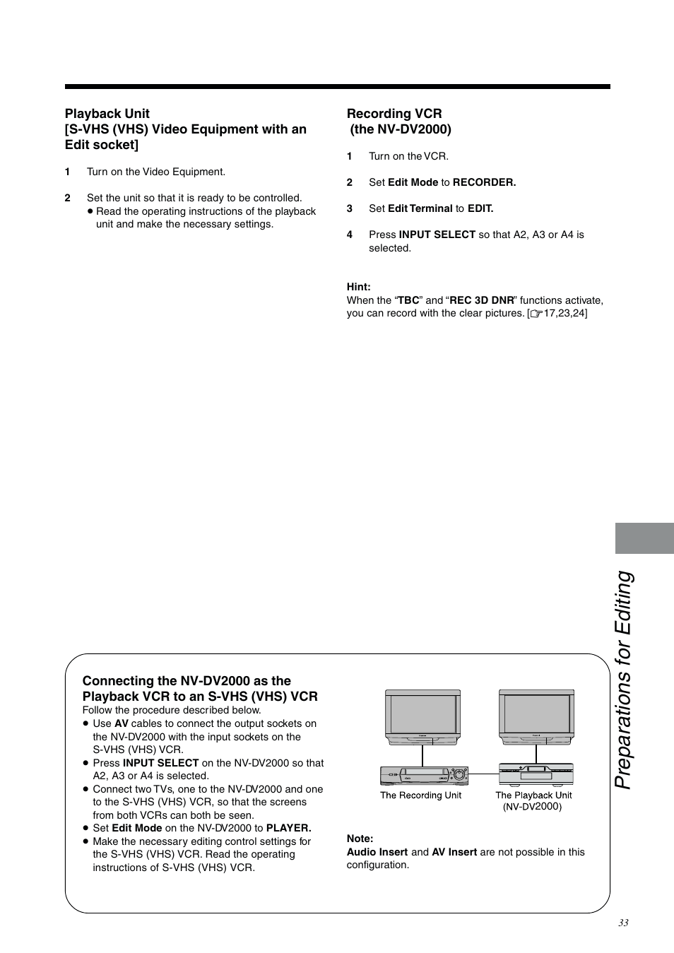 Preparations for editing | Panasonic NV-DV2000EC User Manual | Page 33 / 68