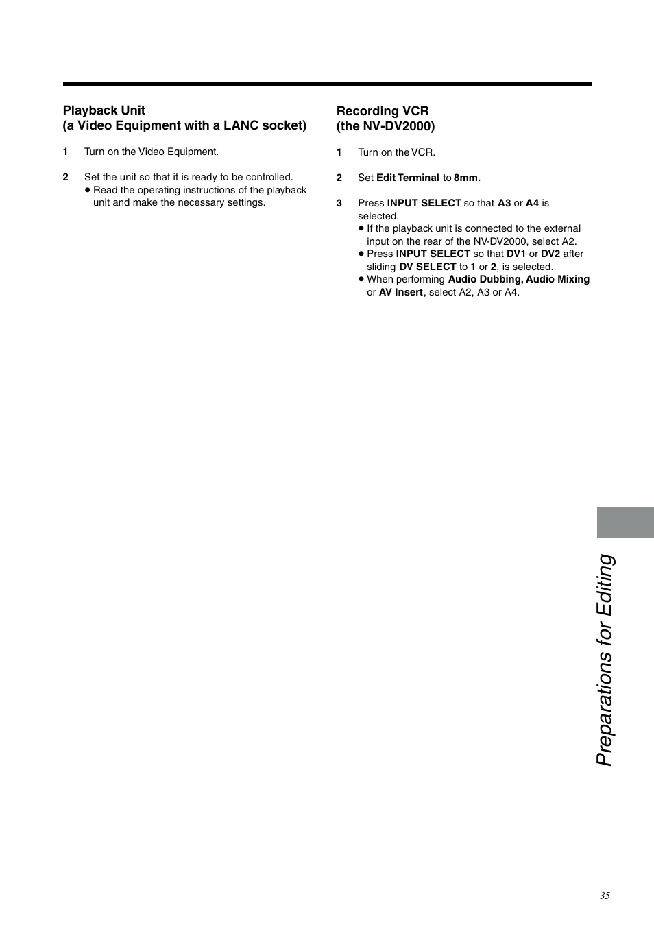 Preparations for editing | Panasonic NV-DV2000EC User Manual | Page 35 / 68