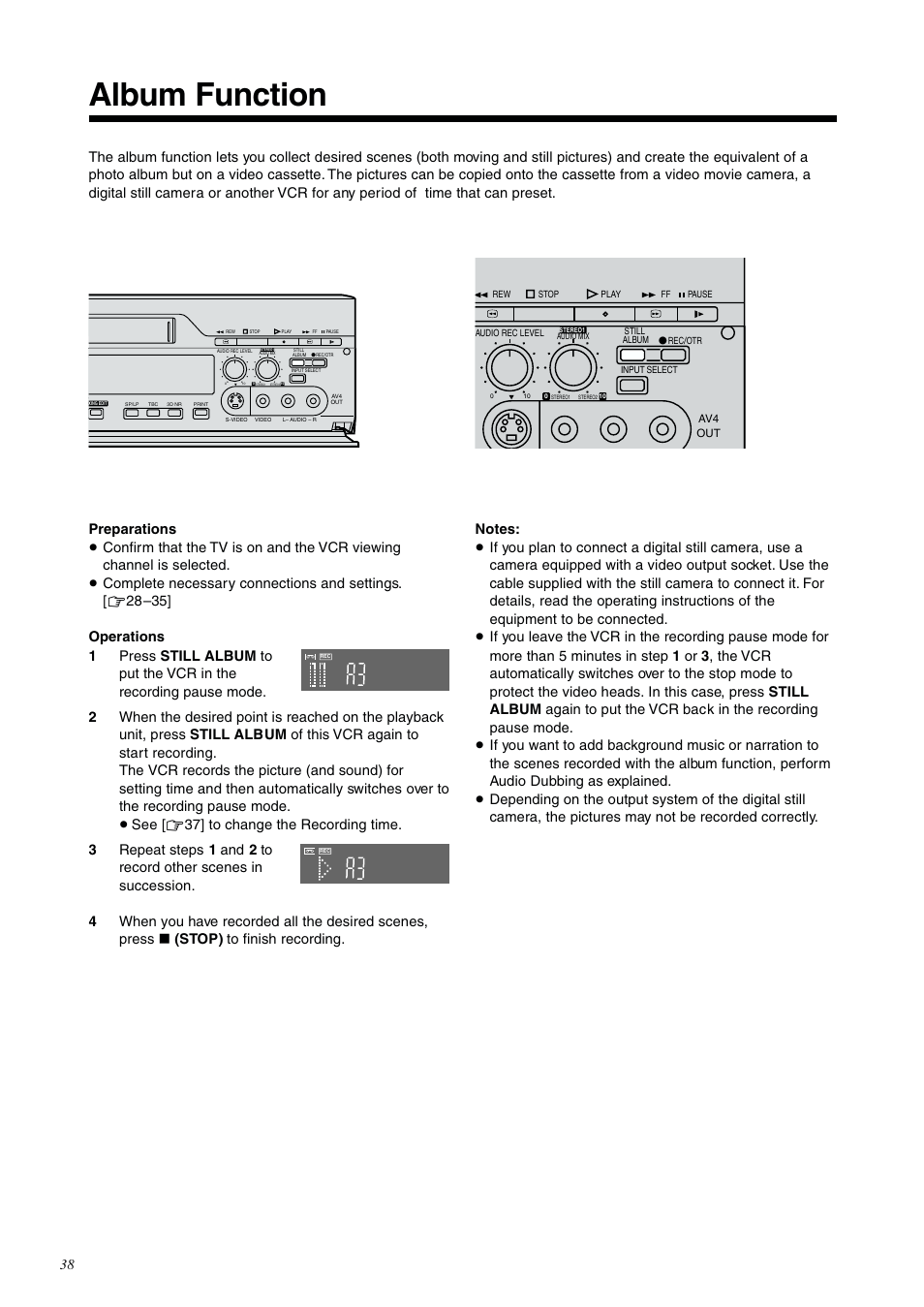 For quick editing, Album function | Panasonic NV-DV2000EC User Manual | Page 38 / 68