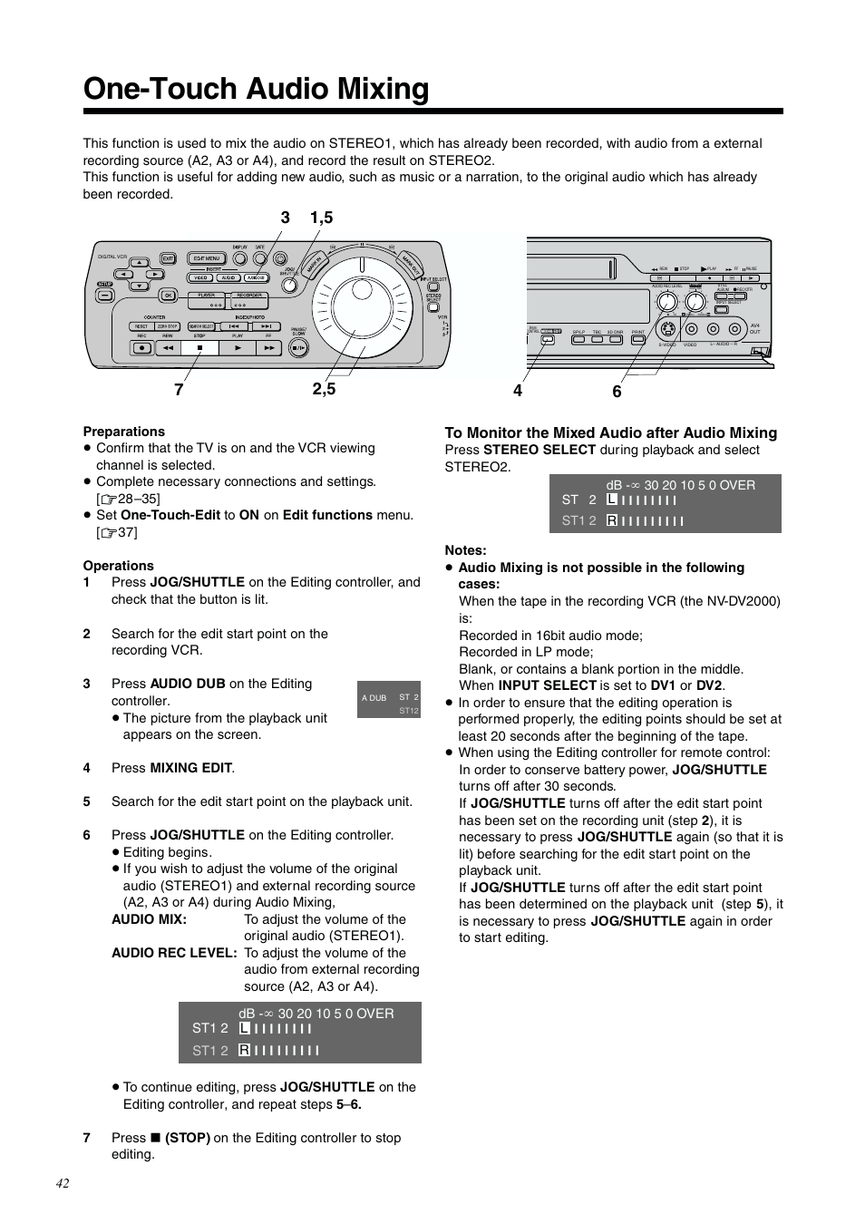 One-touch audio mixing | Panasonic NV-DV2000EC User Manual | Page 42 / 68