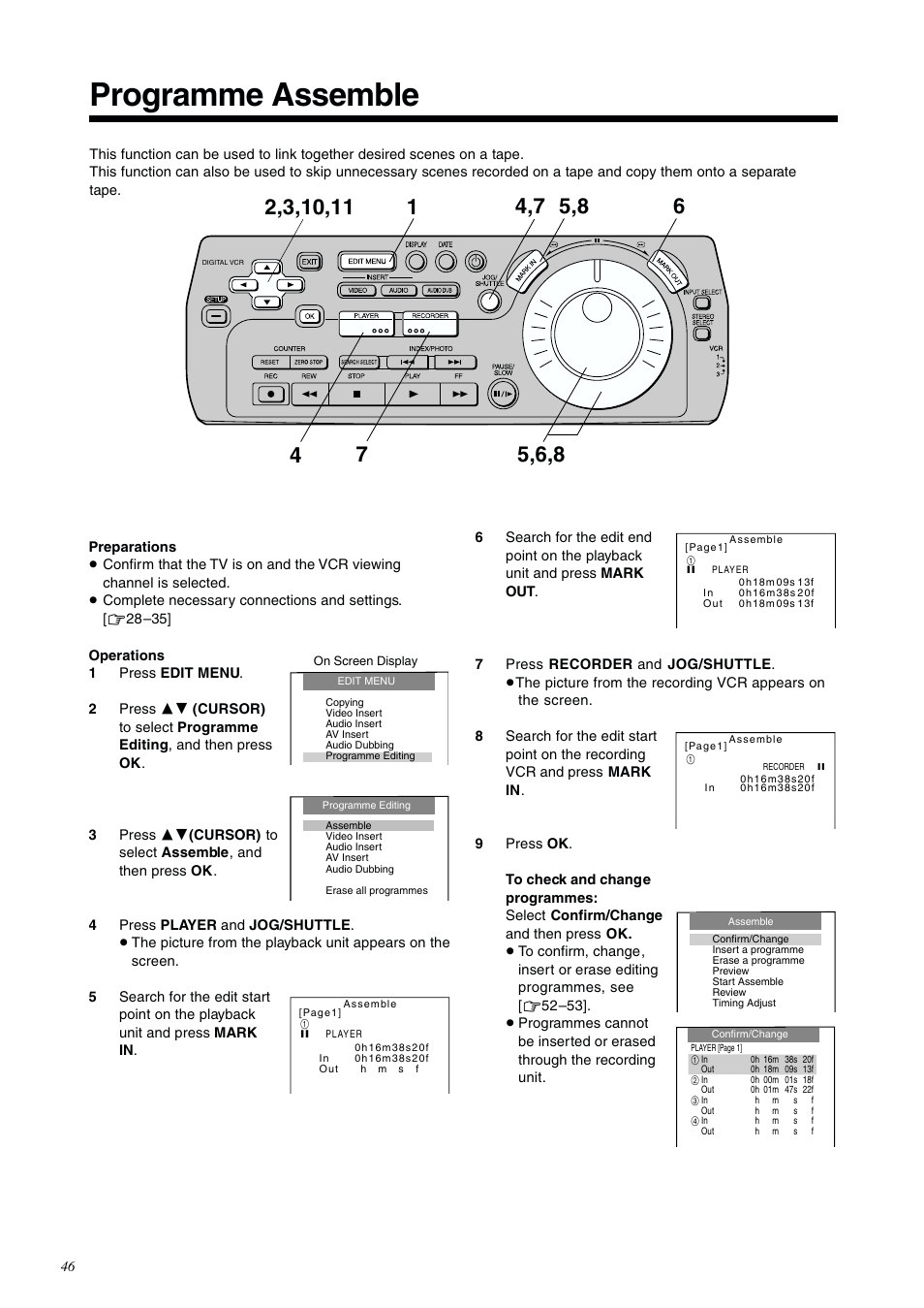 Programme editing, Programme assemble | Panasonic NV-DV2000EC User Manual | Page 46 / 68