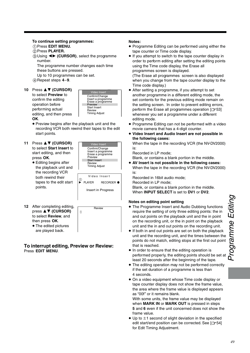 Programme editing | Panasonic NV-DV2000EC User Manual | Page 49 / 68