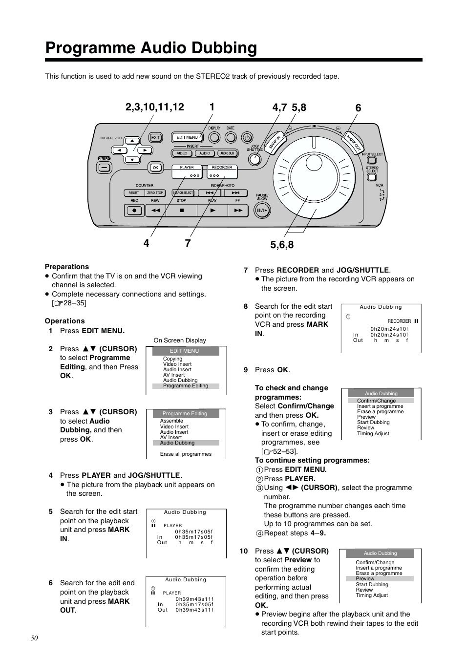 Programme audio dubbing | Panasonic NV-DV2000EC User Manual | Page 50 / 68