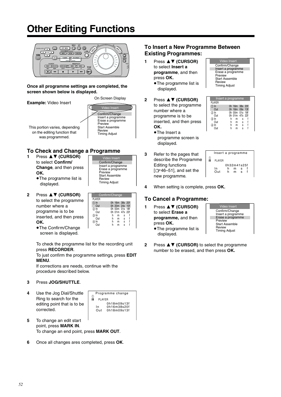 Other editing functions | Panasonic NV-DV2000EC User Manual | Page 52 / 68