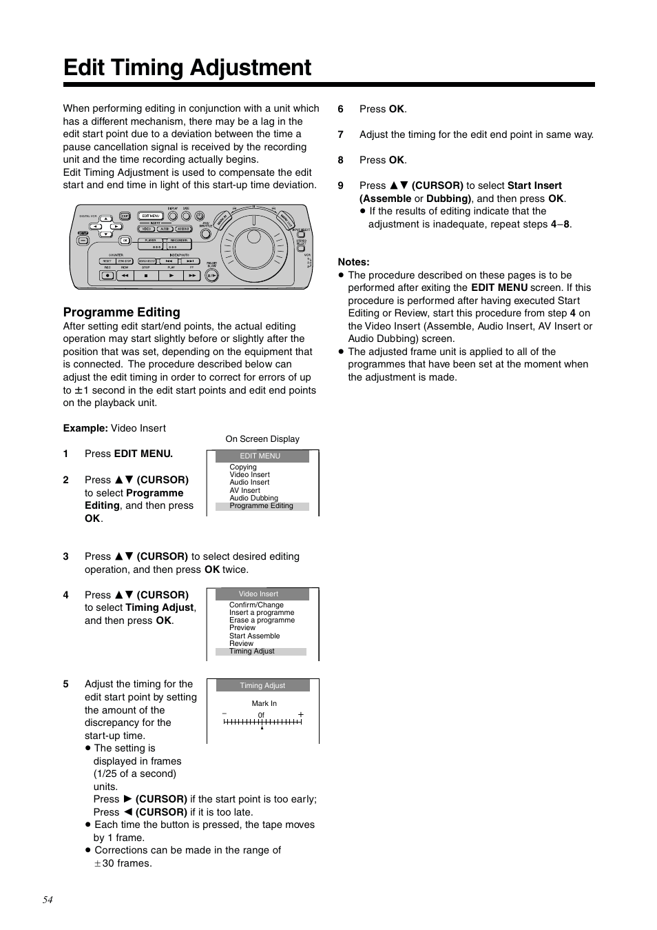 Helpful hints, Edit timing adjustment, Programme editing | Panasonic NV-DV2000EC User Manual | Page 54 / 68